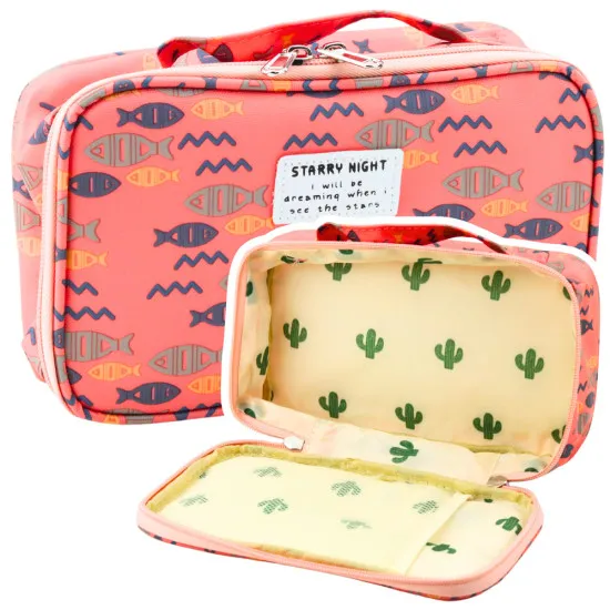 Rožinis penalas su papildoma kišenėle, žuvytėmis, 21,5 cm Penalai