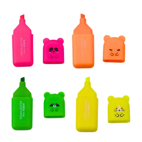 Mini meškiukų žymeklių rinkinys su plastmasiniu dėklu, 5 vnt. Pieštukai ir rašikliai