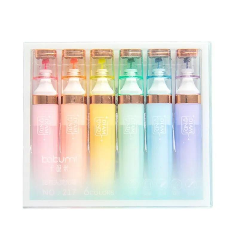 Highlighter Set Pastel Gold Color Elements 6 Pcs Stationery