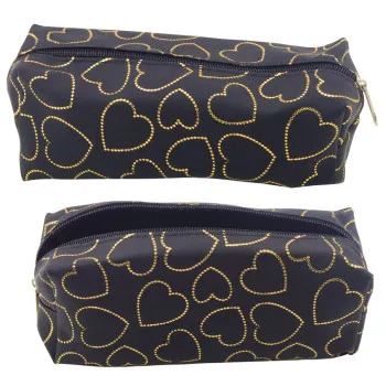 Black pencil case with one compartment Golden Hearts 20 x 8 cm