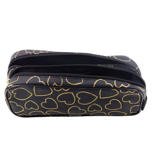 Black pencil case, two compartments, with golden hearts 23,5 x 10 cm Pennants