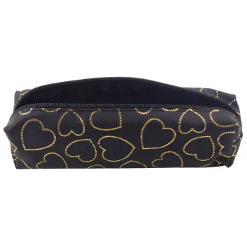 Black pencil case with golden hearts, one compartment 20x6.5 cm