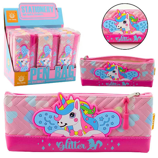 Pink pencil case with unicorn 20 x 8,5 cm Pennants