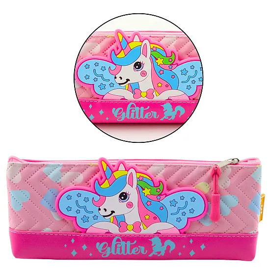 Pink pencil case with unicorn 20 x 8,5 cm Pennants