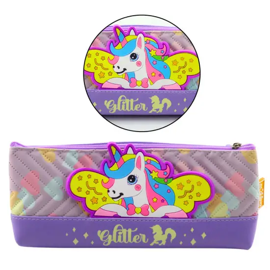 Violetinės spalvos penalas su vienaragiu, 20 x 8,5 cm Penalai