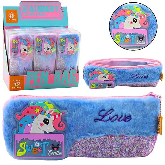 Pliušinis mėlynas penalas su vienaragiu ir blizgančių elementais Penalai