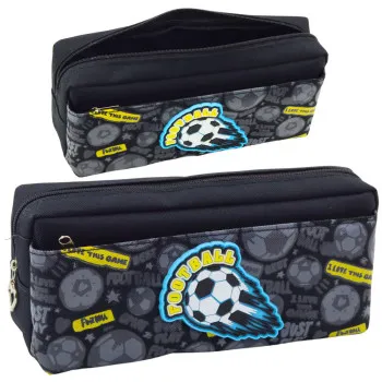 Black pencil case with football motif