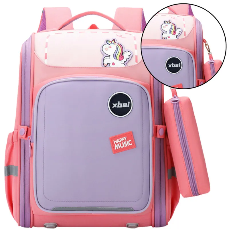 Rožinė mokyklinė kuprinė su vienaragiu ir penalu 21 l, 39 cm Kuprinės