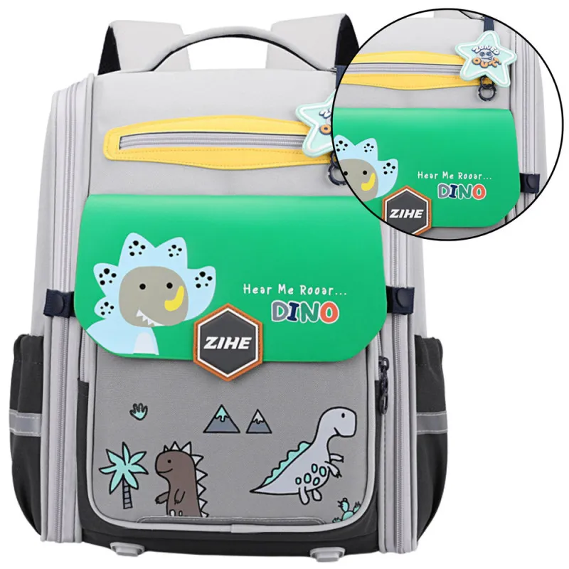 Grey school backpack with dinosaurs 21 l, 39 cm Backpacks