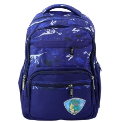 Tamsiai mėlyna mokyklinė kuprinė su dinozaurų aplikacijomis 20 l