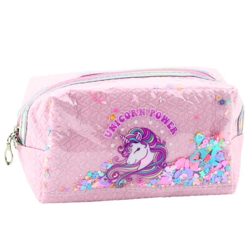 Mokyklinis rožinis penalas Unicorn Confetti, 20 cm Penalai
