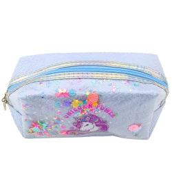 Mokyklinis mėlynas penalas Unicorn Confetti, 20 cm