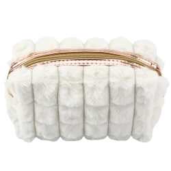 Pūkuota balta kosmetikos krepšelis su rankena, 20 cm