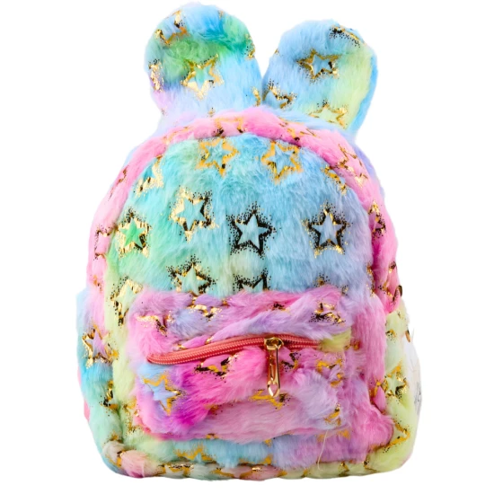 Spalvota kuprinė su ausimis ir auksiniais žvaigždutėmis 24 cm Kuprinės