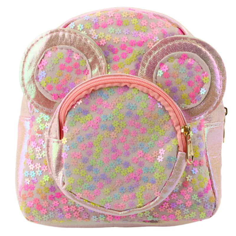Lasten vaaleanpunainen reppu glitterillä ja hiirenkorvilla, 22 cm, 3 l Reput