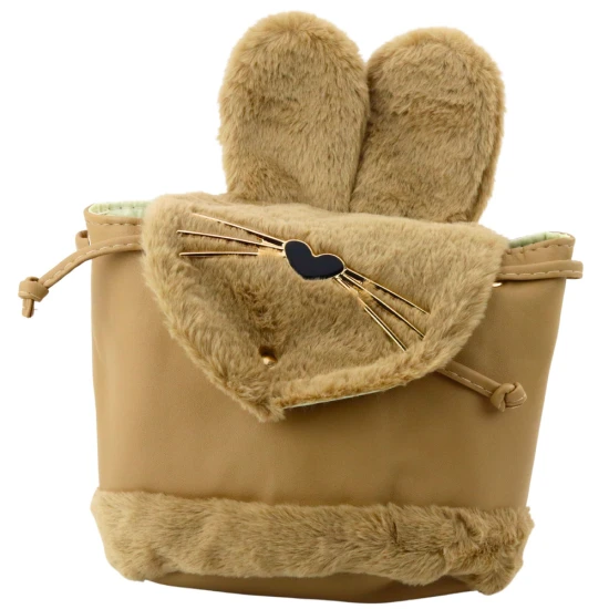 Vaikiška rusva kuprinė su pliušinėmis ausimis, reguliuojamu dirželiu, 22 cm, 4 l Kuprinės