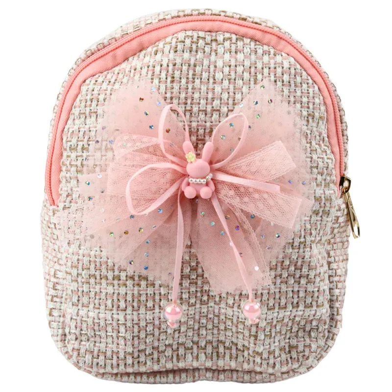 Vaikiška rožinė kuprinė su kaspinu Zuikis, 21 cm, 2 l Kuprinės