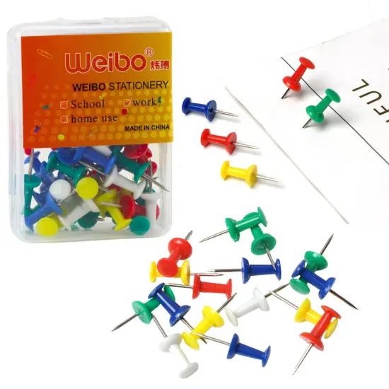 Spalvotų smeigtukų rinkinys, skirtas kamštinėms lentoms, biurui ir mokyklai, 40 vnt. Smulkios kanceliarinės priemonės