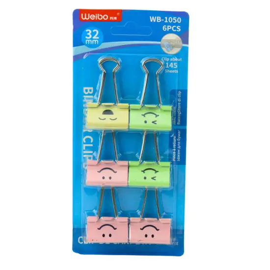 Spalvotų segtukų rinkinys, 6 vnt., 32 mm Smulkios kanceliarinės priemonės