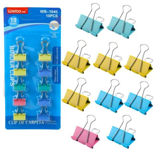 Spalvotų segtukų rinkinys, 10 vnt 19 mm Smulkios kanceliarinės priemonės