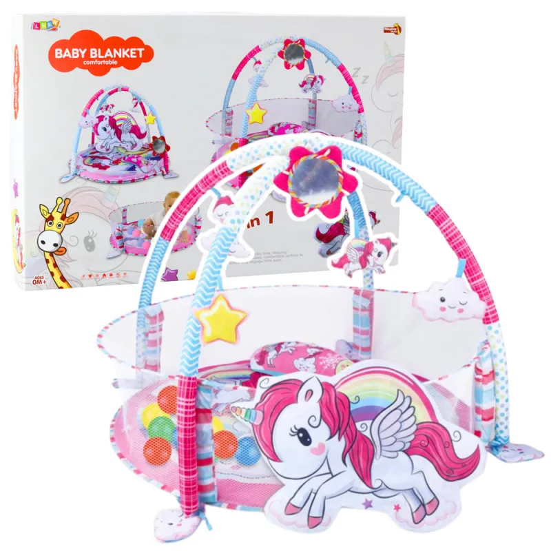 Kūdikių žaidimų kilimėlis su kamuoliukų baseinu 3in1 „Unicorn Pink“ Kūdikiams