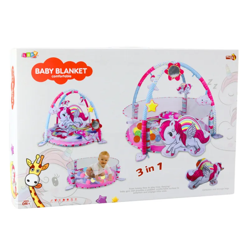 Kūdikių žaidimų kilimėlis su kamuoliukų baseinu 3in1 „Unicorn Pink“ Kūdikiams