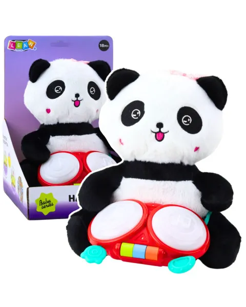 Pliušinė panda su būgnais- muzikinis žaislas