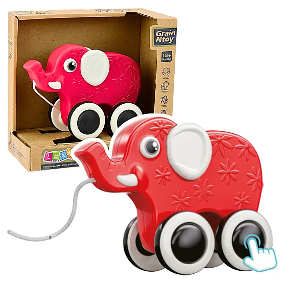 Toy red elephant with rope and whistle For babies