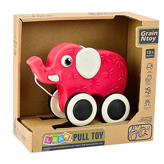 Toy red elephant with rope and whistle For babies