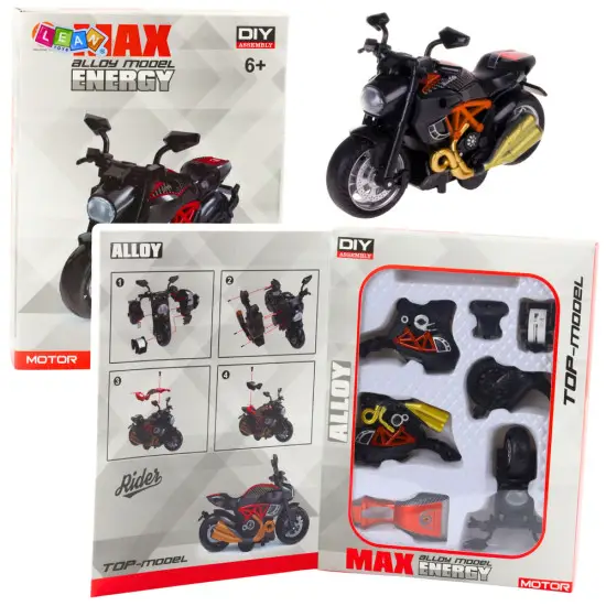 Surenkamas juodas/oranžinis motociklas Žaisliniai motociklai