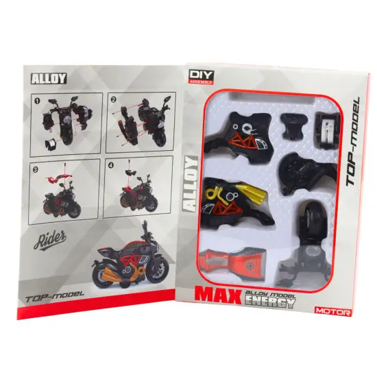 Surenkamas juodas/oranžinis motociklas Žaisliniai motociklai