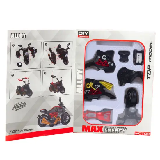 Surenkamas juodas/raudonas motociklas Žaisliniai motociklai