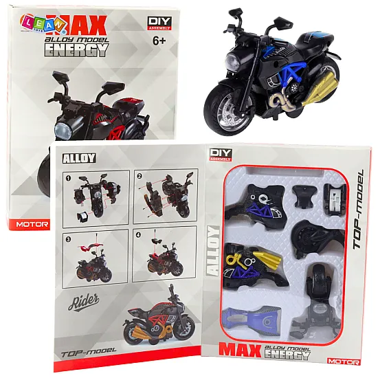 Surenkamas juodas/mėlynas motociklas Žaisliniai motociklai