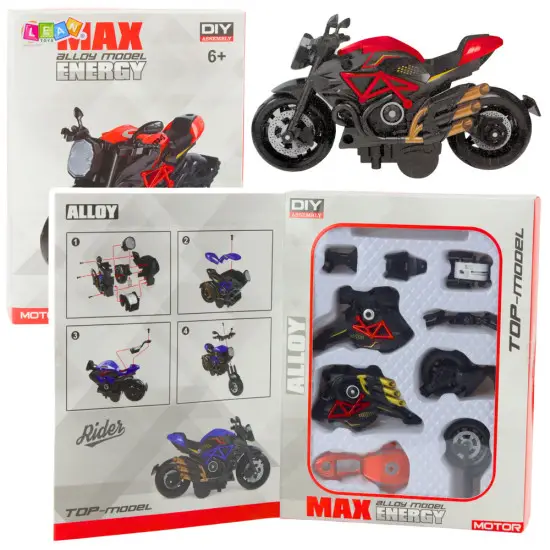 Surenkamas juodas/raudonas motociklas Žaisliniai motociklai
