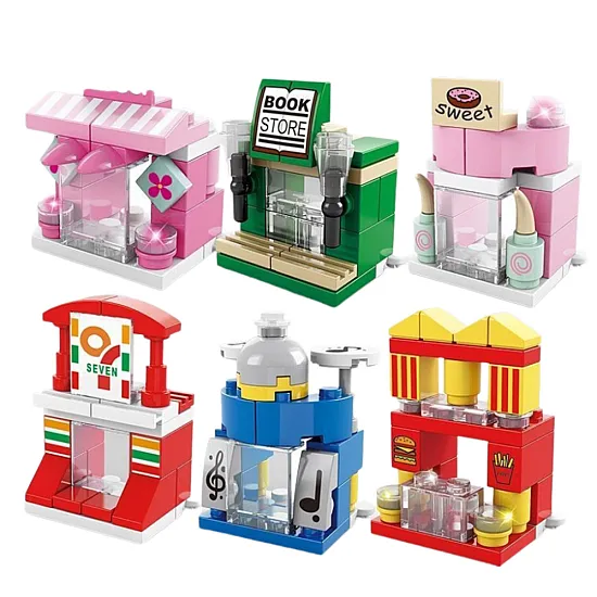 Mini gatvės pastatai statybiniai blokeliai Konstruktoriai