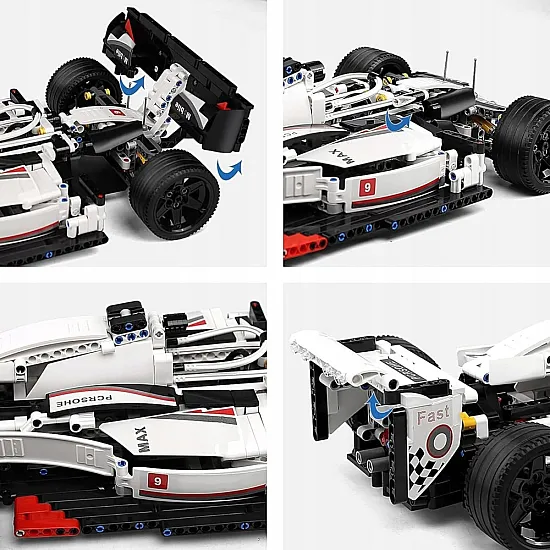 Ehitusplokid F1 võidusõiduauto valge ja punane 1235 tk. Ehitajad