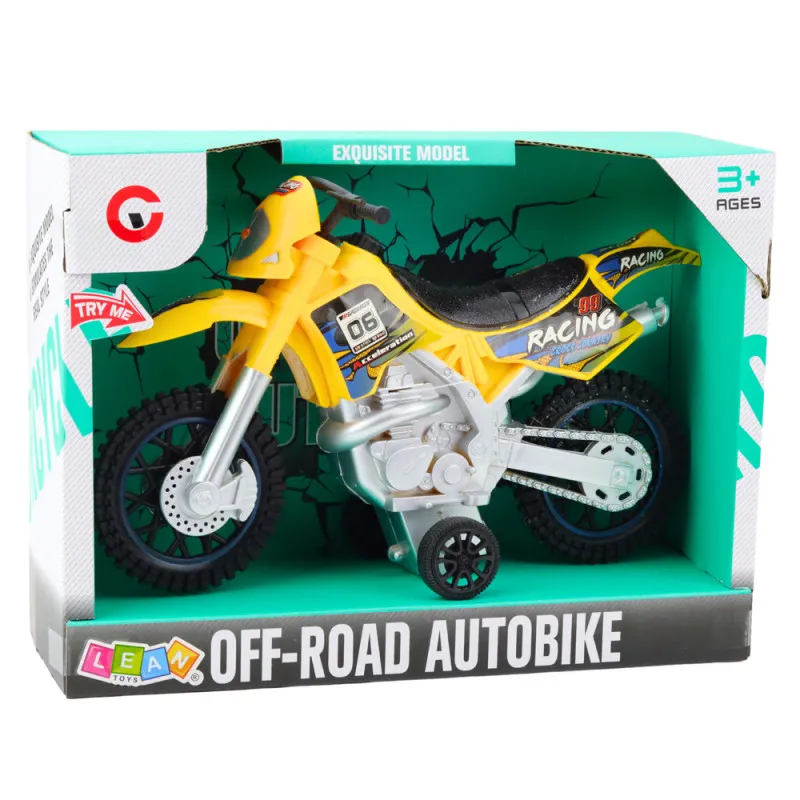 Geltonas motokrosinis motociklas Žaisliniai motociklai