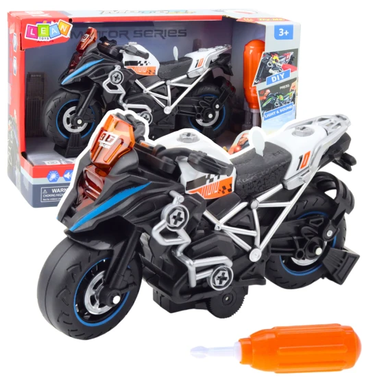 Juodas lenktyninis sukantis motociklas su šviesos ir garso efektais Žaisliniai automobiliai