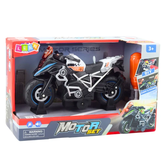 Juodas lenktyninis sukantis motociklas su šviesos ir garso efektais Žaisliniai automobiliai