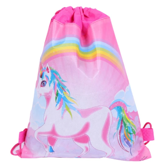 Mokyklinė rožinės spalvos avalynės maišelis Rainbow Unicorn, 35x27 cm Kuprinės