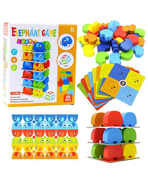 Šeimos arkadinis žaidimas Elephant Tower Stacking (45 vnt.)