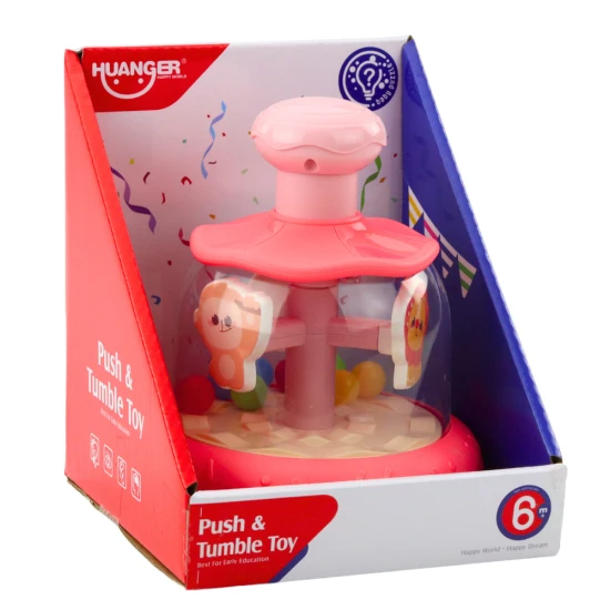 Rožinė besisukanti karuselė su kamuoliukais ir gyvūnais Kūdikiams