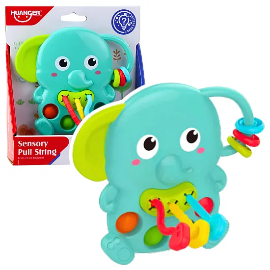 Green sensory elephant rattle with moving parts For babies