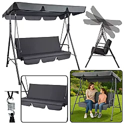 Three-person Garden Swing Rocking Cushions Mattress Gray