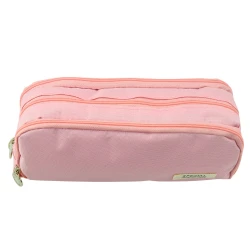 Rozā skolas penālis ar diviem nodalījumiem un priekšējo kabatiņu, 23 x 9 cm