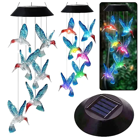 Solar Garden LED Lamps Hummingbird Bells Blue 70cm
