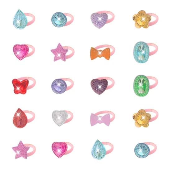 Vaikiški žiedai su spalvotais deimantais 50 vnt Grožio rinkiniai
