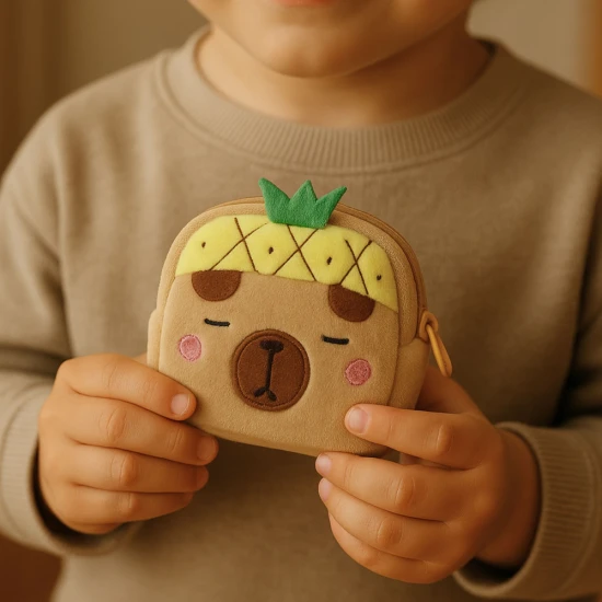 Pliušinė kapibaros piniginė su ananaso motyvu 9,5 x 8 cm Kuprinės ir krepšiai