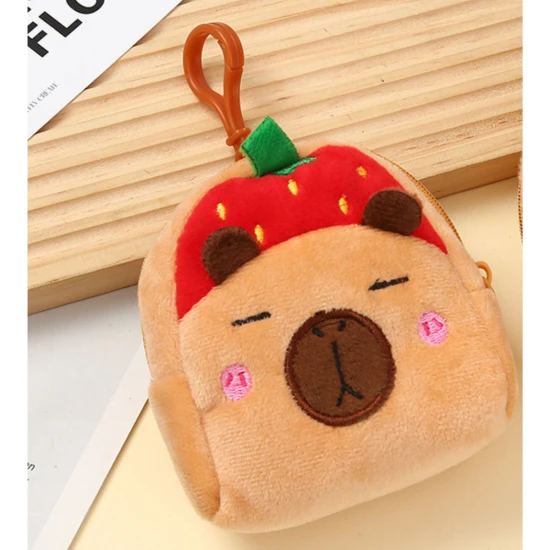 Pliušinė kapibaros piniginė su braškės motyvu 9,5 x 8 cm Kuprinės ir krepšiai