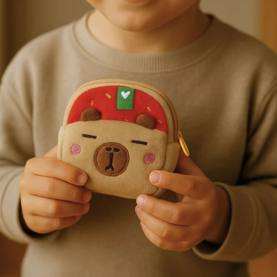 Pliušinė kapibaros piniginė su braškės motyvu 9,5 x 8 cm Kuprinės ir krepšiai